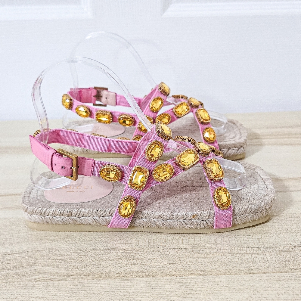 Gucci Crystal Embellished Espadrille Flat Sandals Size 36.5 - Picture 6 of 15